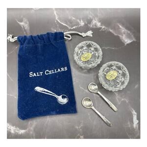 Vintage Salt Cellars Bohemia Glass Czech Republic Set of 2 With Spoons and Pouch